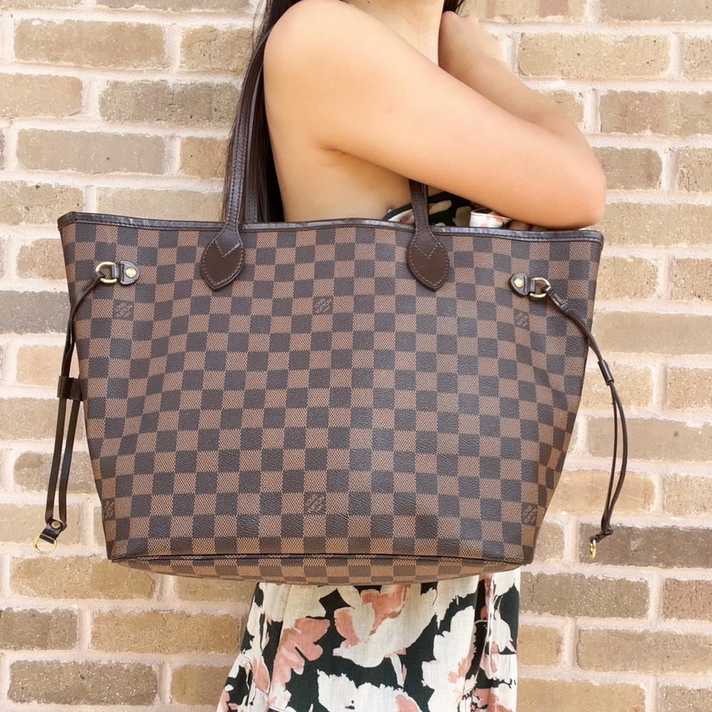 Authentic✅ LOUIS VUITTON Damier Ebene Neverfull MM Tote Bag Red